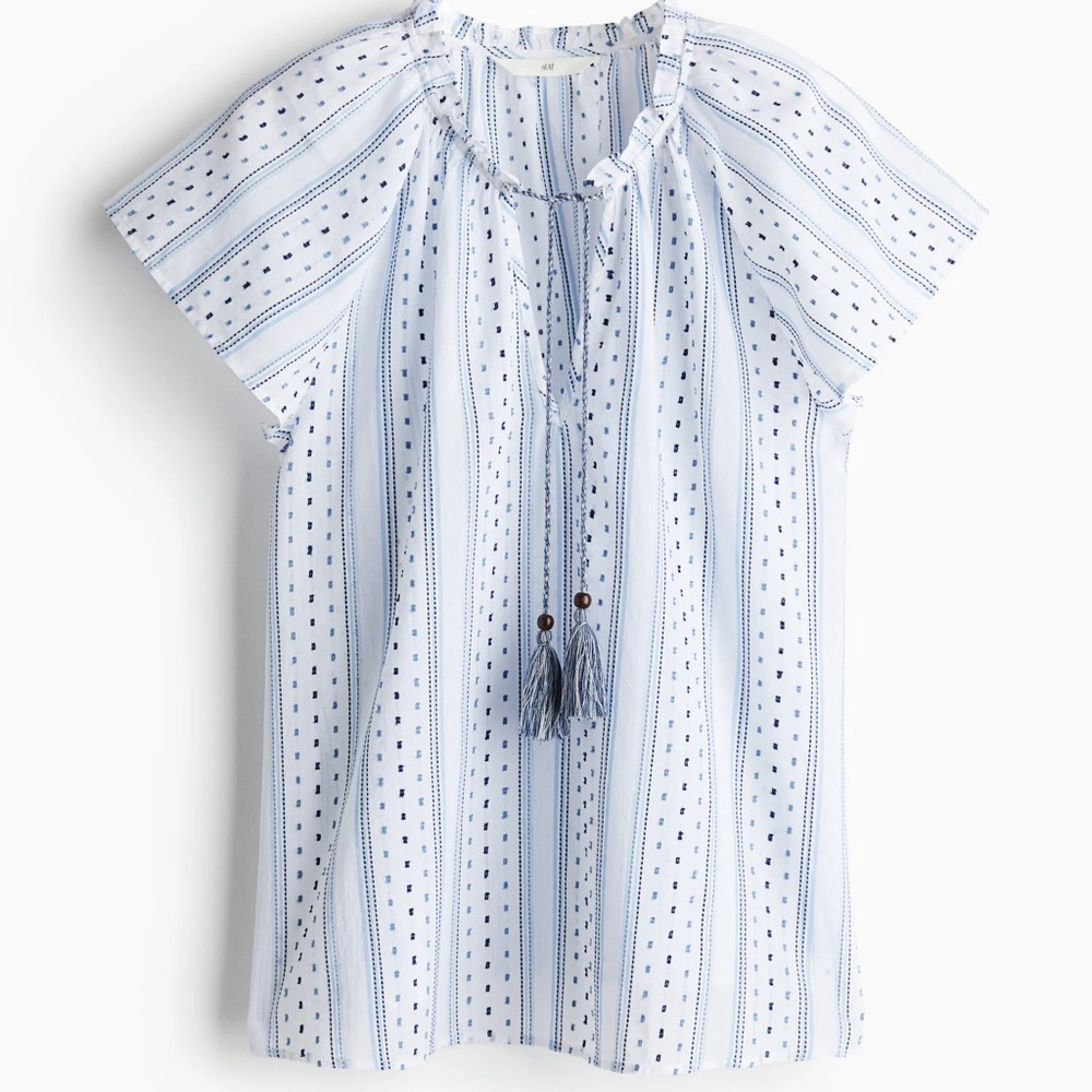 H&M White Flutter Sleeve Blouse with Tie Front